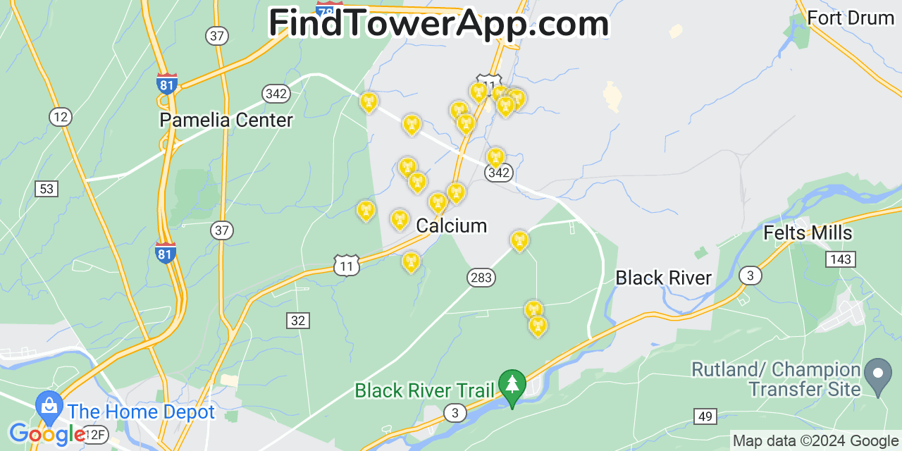 AT&T 4G/5G cell tower coverage map Calcium, New York