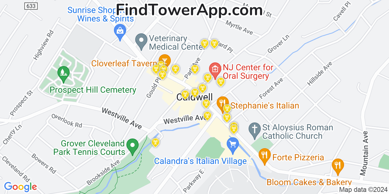 AT&T 4G/5G cell tower coverage map Caldwell, New Jersey