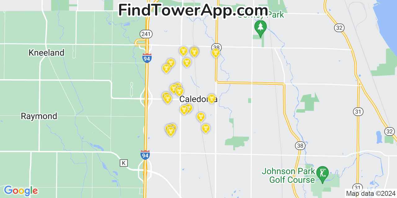 Verizon 4G/5G cell tower coverage map Caledonia, Wisconsin