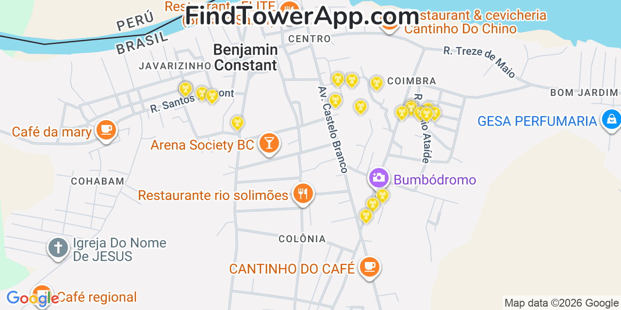 Map showing the 20 primary AT&T cell tower locations detected in Calgary, @@Qa73V with coverage radius and signal strength indicators