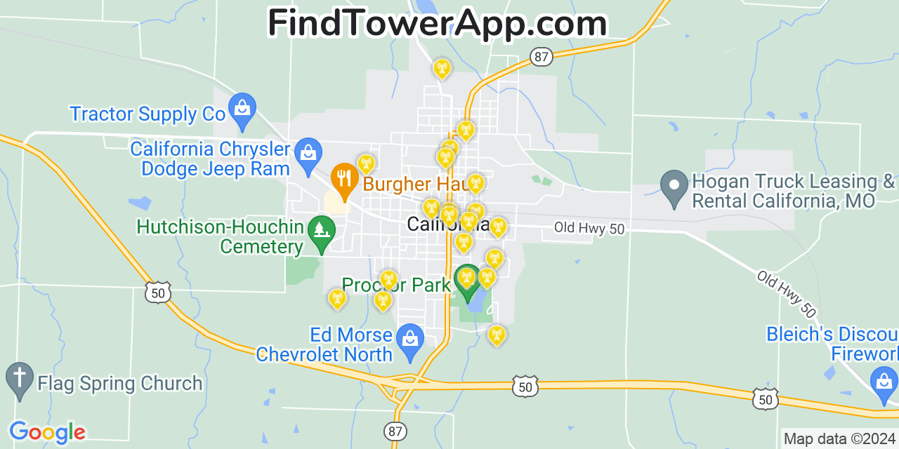 AT&T 4G/5G cell tower coverage map California, Missouri