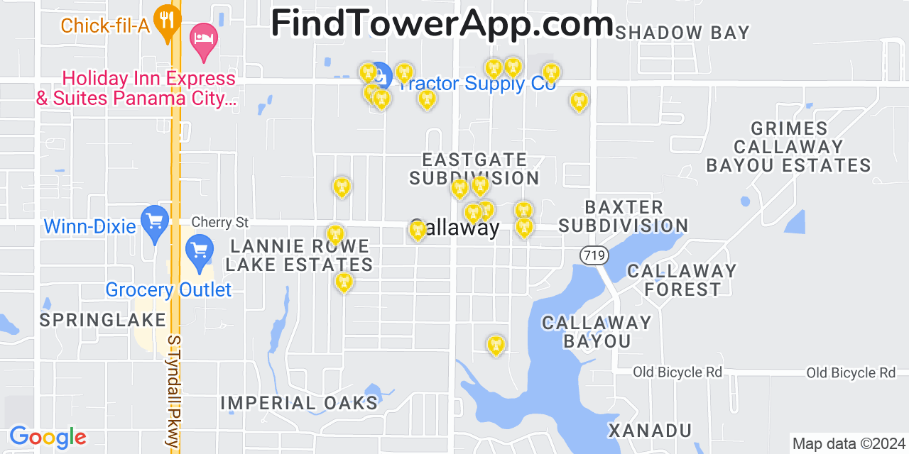 Verizon 4G/5G cell tower coverage map Callaway, Florida