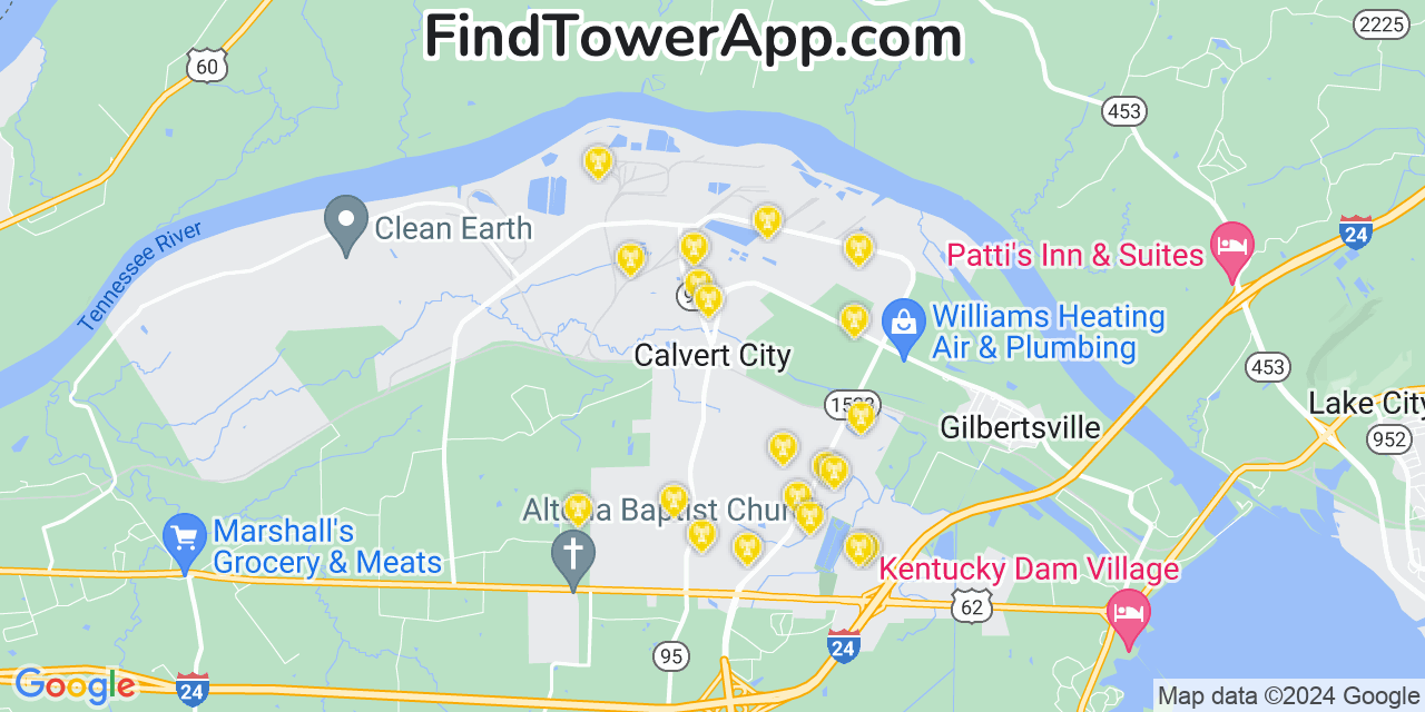 AT&T 4G/5G cell tower coverage map Calvert City, Kentucky