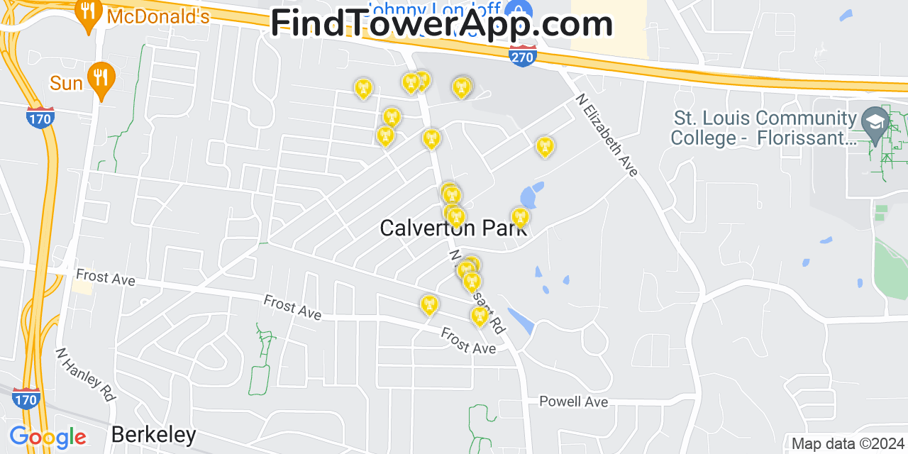 Verizon 4G/5G cell tower coverage map Calverton Park, Missouri