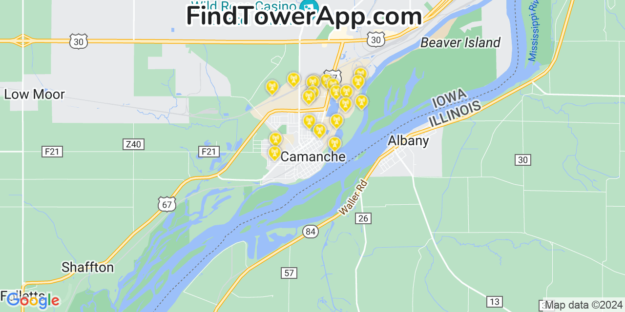 AT&T 4G/5G cell tower coverage map Camanche, Iowa