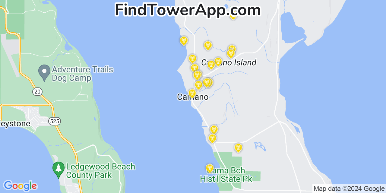 AT&T 4G/5G cell tower coverage map Camano, Washington