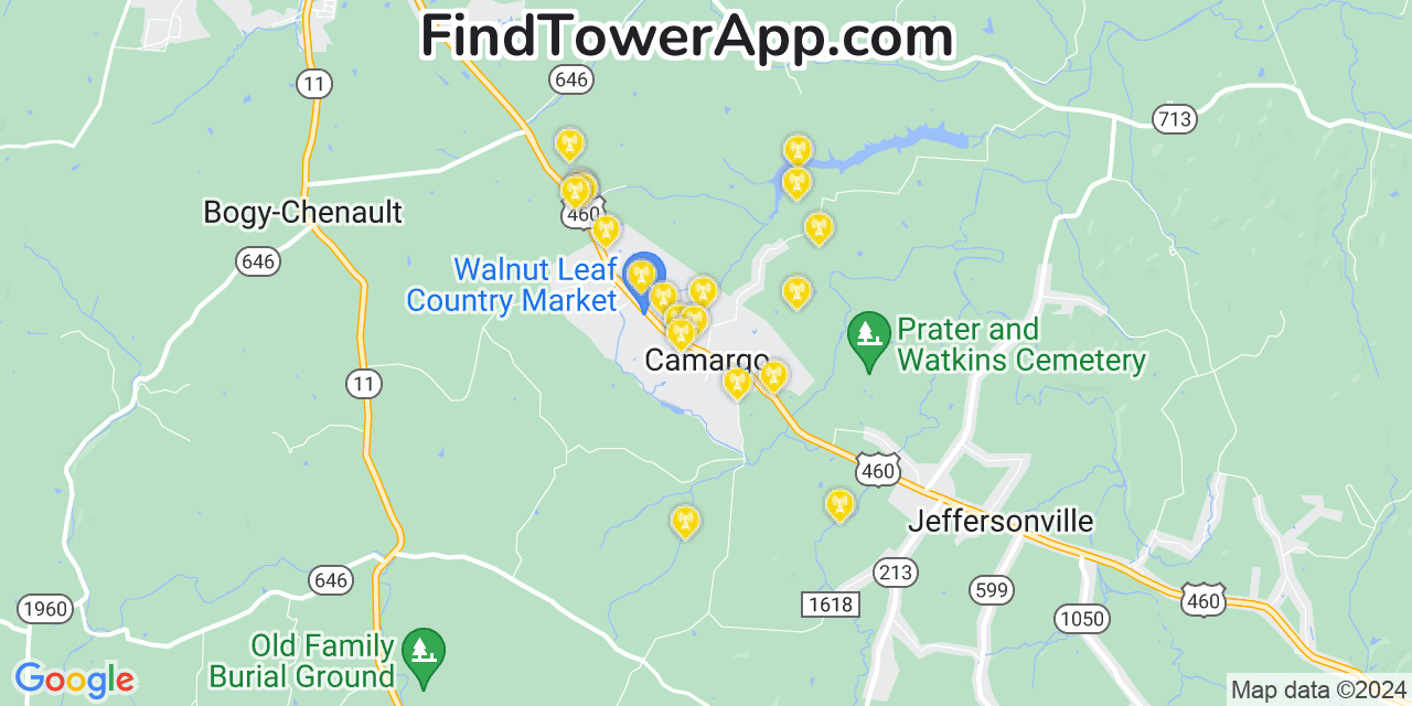 T-Mobile 4G/5G cell tower coverage map Camargo, Kentucky