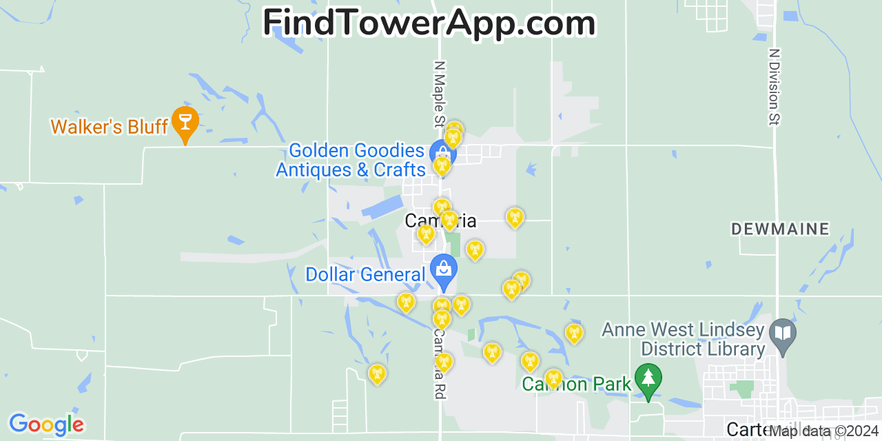 AT&T 4G/5G cell tower coverage map Cambria, Illinois