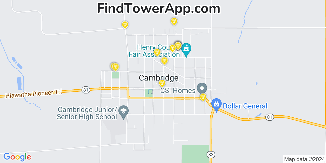 AT&T 4G/5G cell tower coverage map Cambridge, Illinois