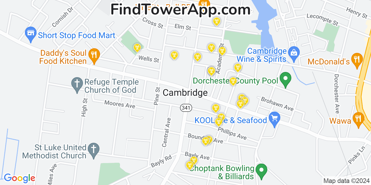 T-Mobile 4G/5G cell tower coverage map Cambridge, Maryland