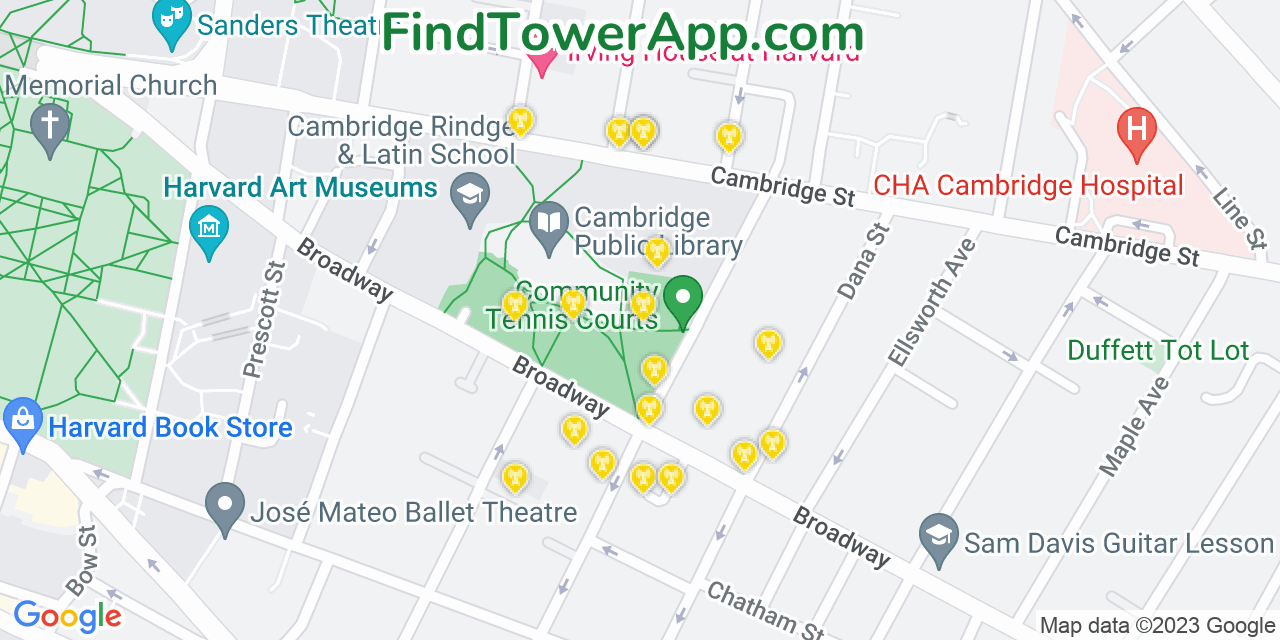 AT&T 4G/5G cell tower coverage map Cambridge, Massachusetts