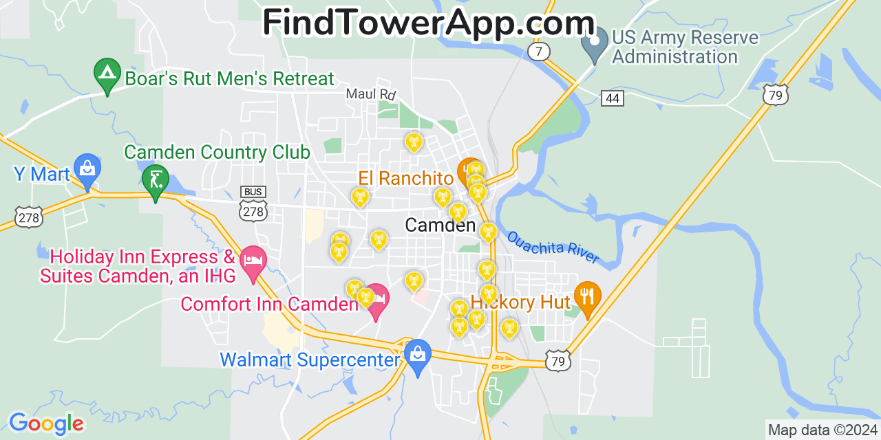 Verizon 4G/5G cell tower coverage map Camden, Arkansas