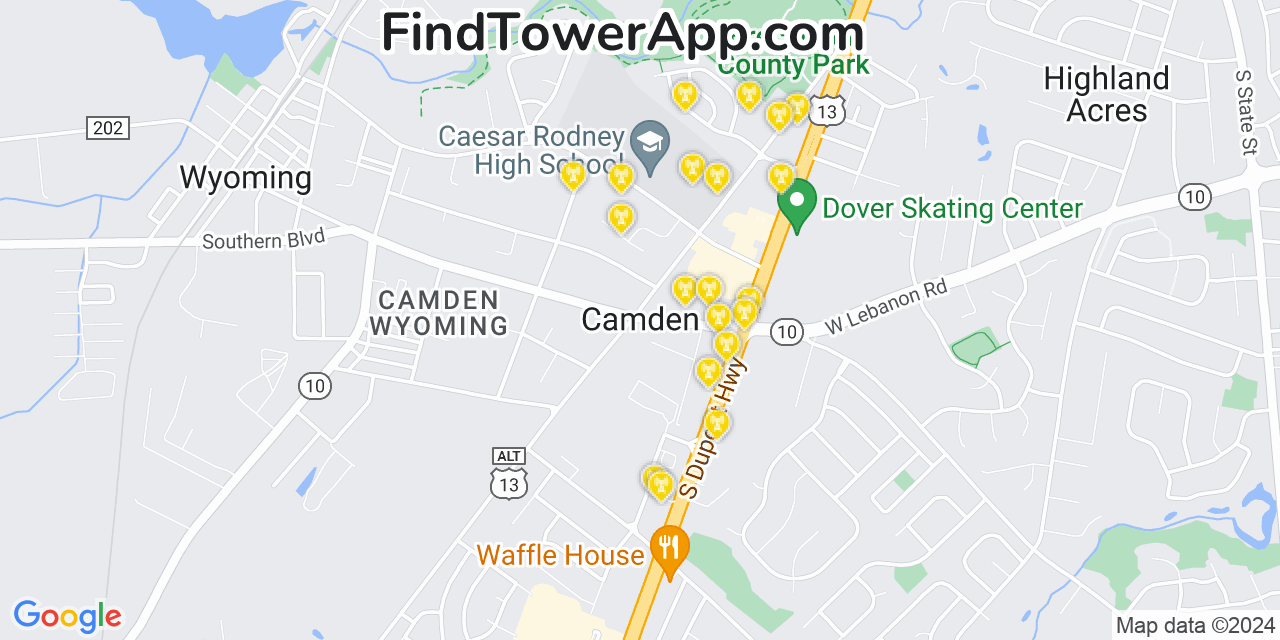 AT&T 4G/5G cell tower coverage map Camden, Delaware