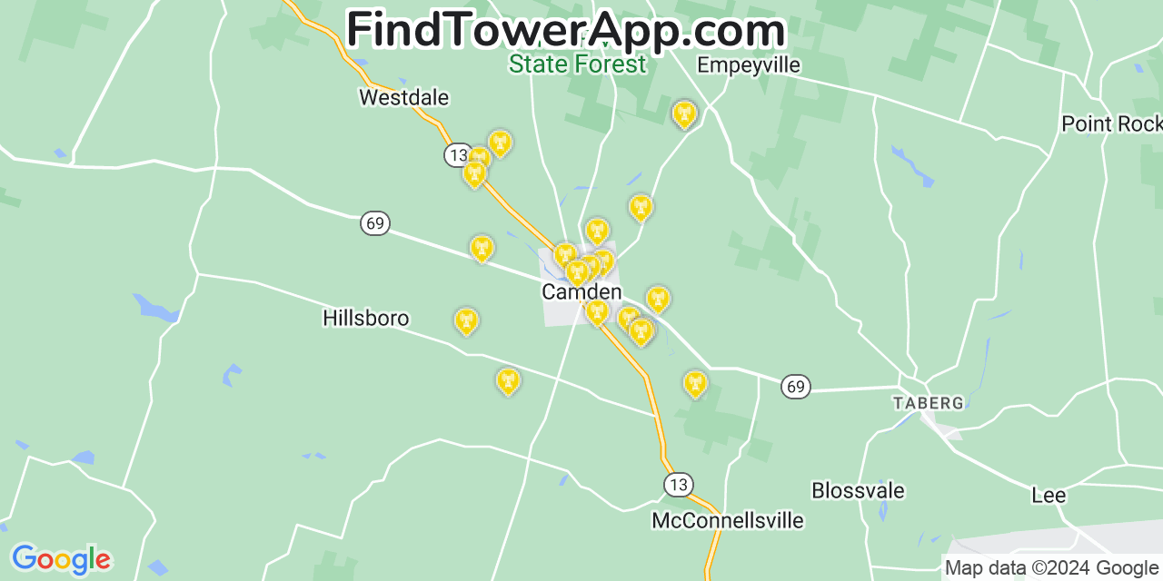 Verizon 4G/5G cell tower coverage map Camden, New York