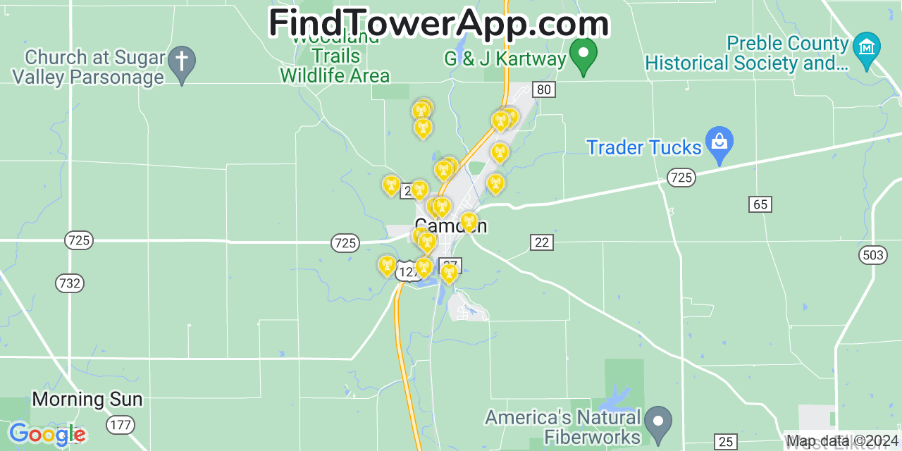 Verizon 4G/5G cell tower coverage map Camden, Ohio