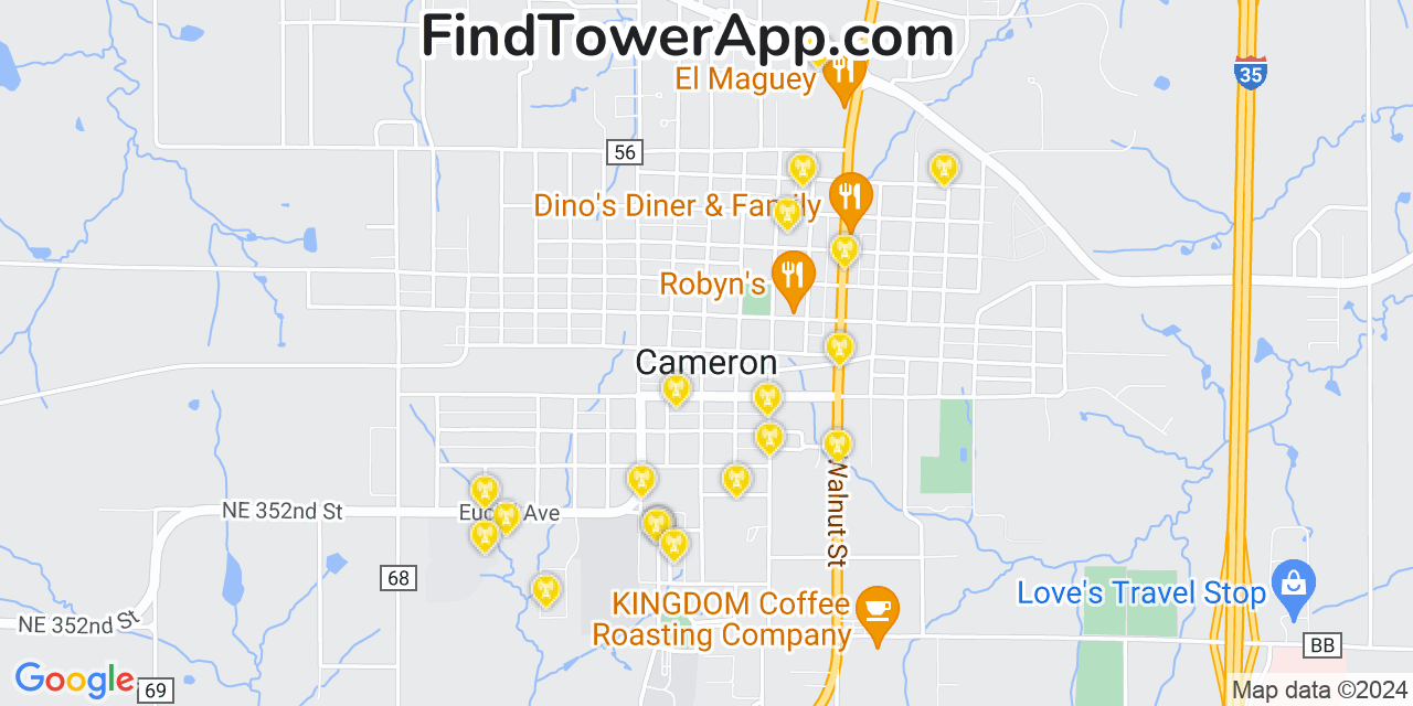 AT&T 4G/5G cell tower coverage map Cameron, Missouri