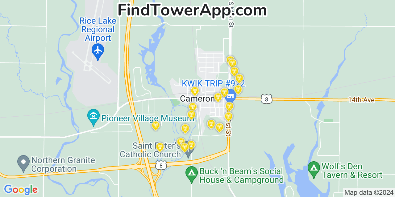 Verizon 4G/5G cell tower coverage map Cameron, Wisconsin