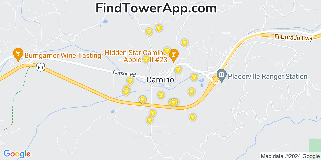 AT&T 4G/5G cell tower coverage map Camino, California