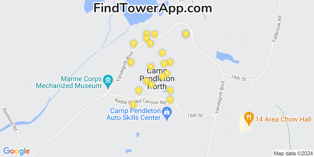 AT&T 4G/5G cell tower coverage map Camp Pendleton North, California