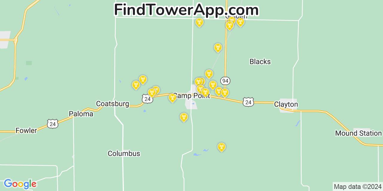 AT&T 4G/5G cell tower coverage map Camp Point, Illinois