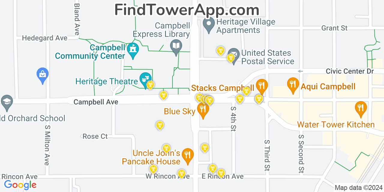 AT&T 4G/5G cell tower coverage map Campbell, California