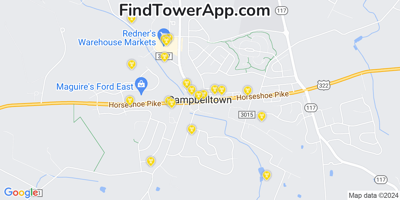 AT&T 4G/5G cell tower coverage map Campbelltown, Pennsylvania