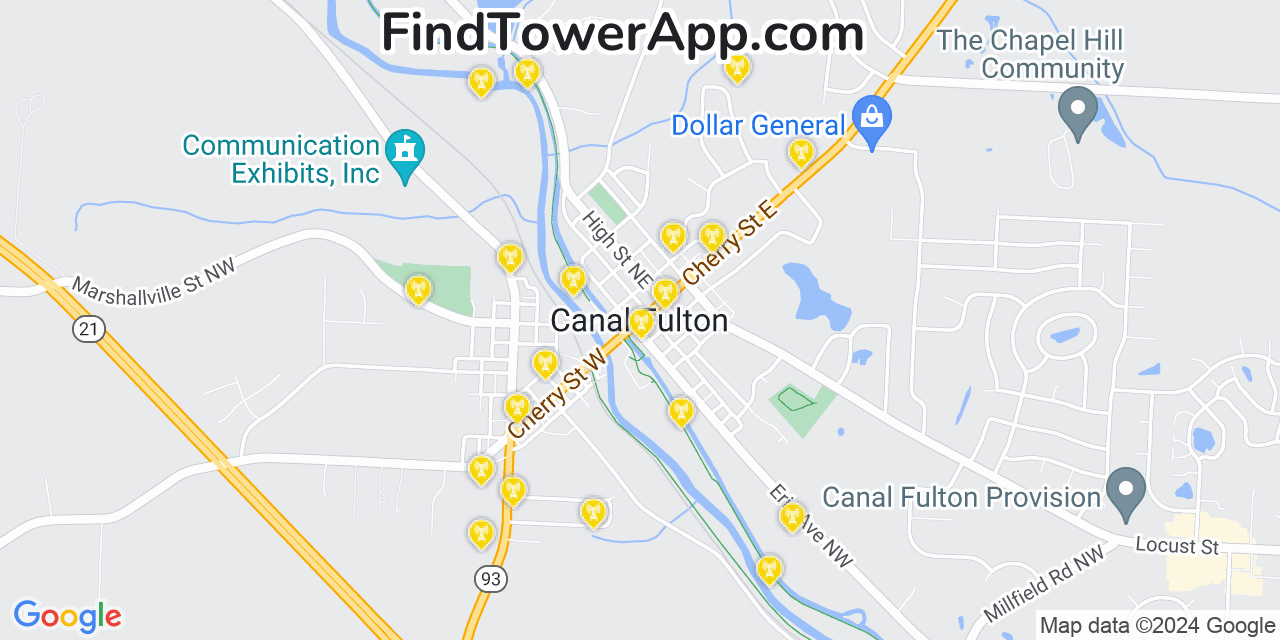 AT&T 4G/5G cell tower coverage map Canal Fulton, Ohio