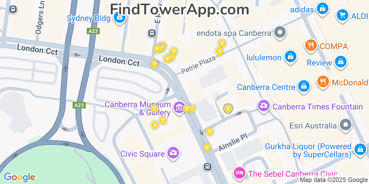 Canberra Cell Towers, Australia - FindTower App Coverage Maps
