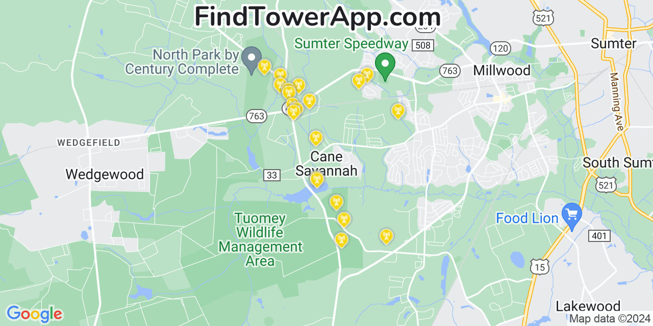 T-Mobile 4G/5G cell tower coverage map Cane Savannah, South Carolina