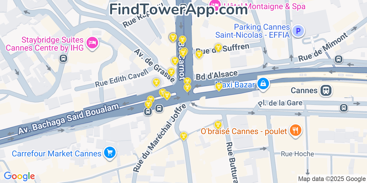 Cannes Cell Towers, France - FindTower App Coverage Maps