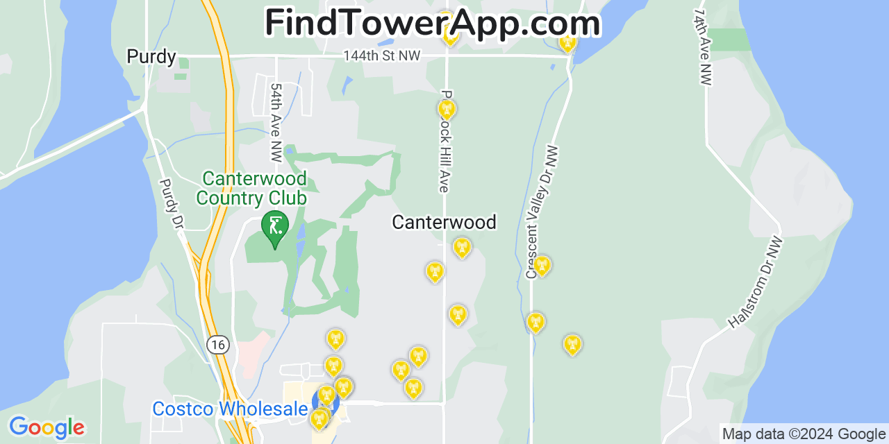 AT&T 4G/5G cell tower coverage map Canterwood, Washington