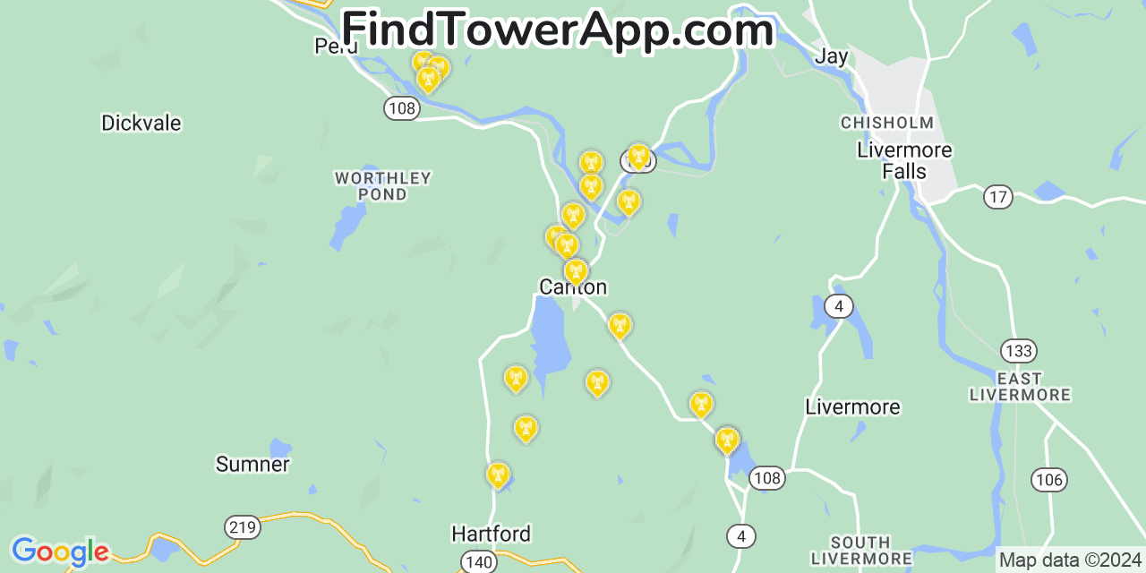 AT&T 4G/5G cell tower coverage map Canton, Maine