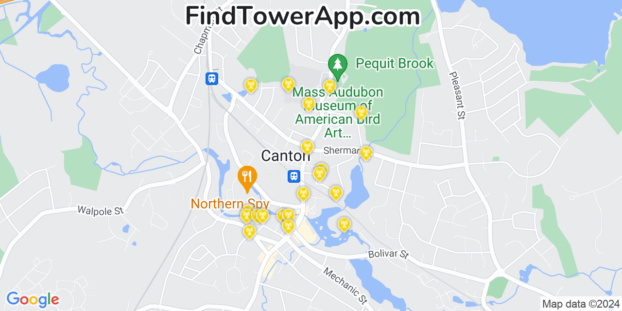 AT&T 4G/5G cell tower coverage map Canton, Massachusetts