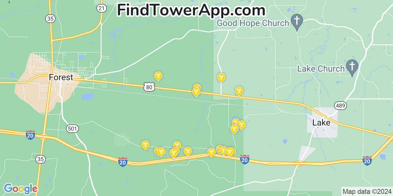 AT&T 4G/5G cell tower coverage map Canton, Mississippi