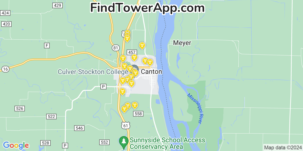 AT&T 4G/5G cell tower coverage map Canton, Missouri