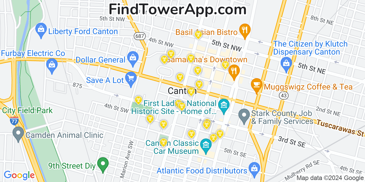 AT&T 4G/5G cell tower coverage map Canton, Ohio