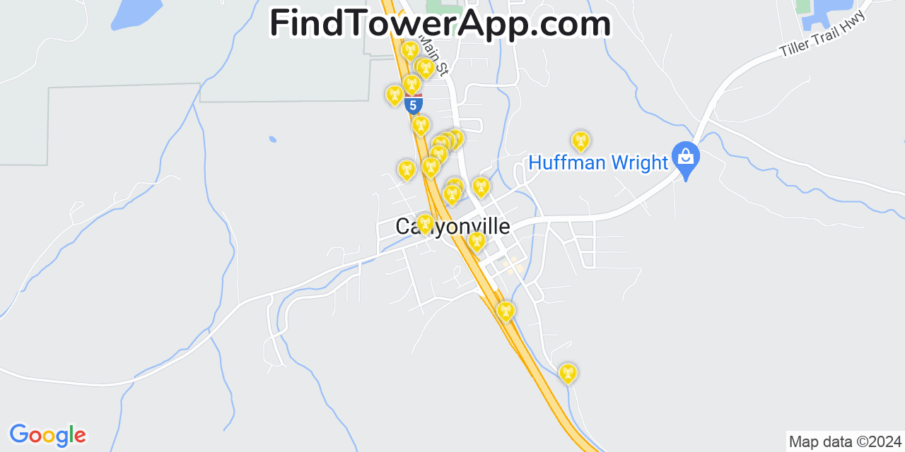 Verizon 4G/5G cell tower coverage map Canyonville, Oregon