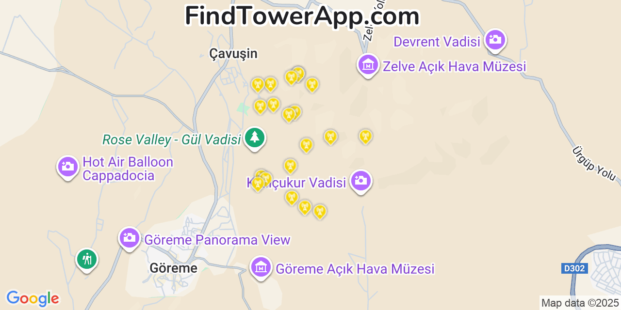 Cappadocia Cell Towers, Turkey - FindTower App Coverage Maps