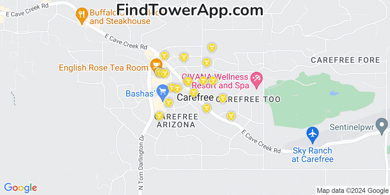 AT&T 4G/5G cell tower coverage map Carefree, Arizona