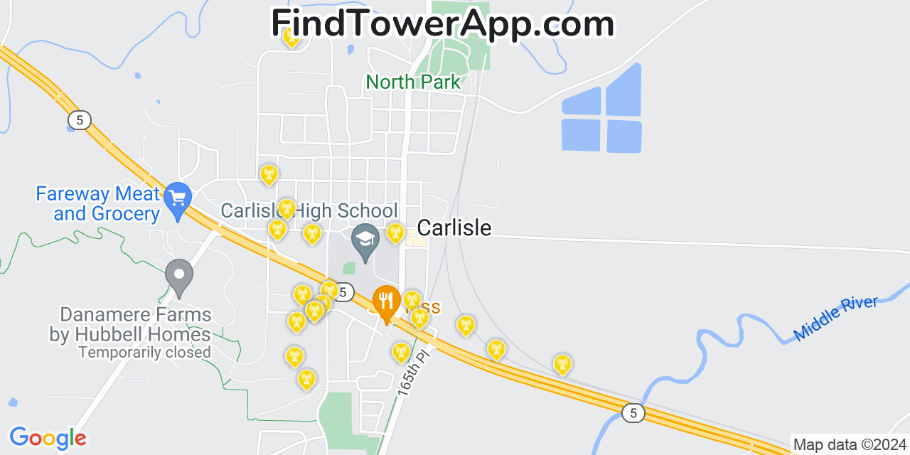 AT&T 4G/5G cell tower coverage map Carlisle, Iowa