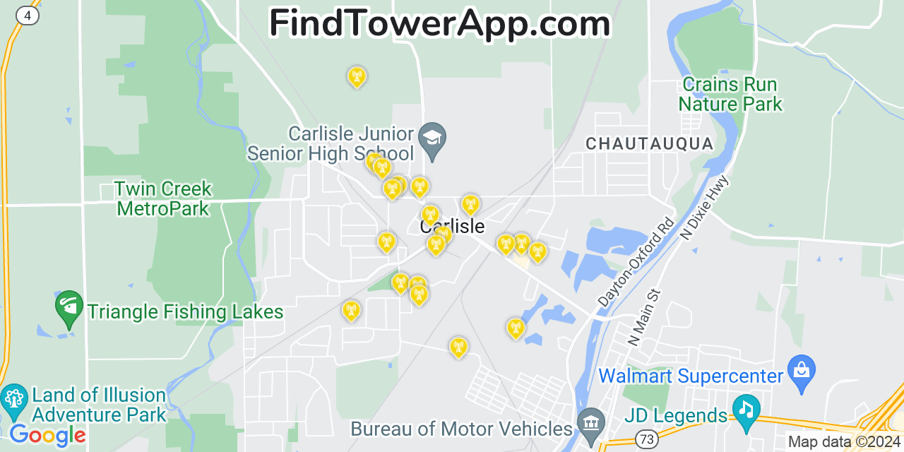 T-Mobile 4G/5G cell tower coverage map Carlisle, Ohio