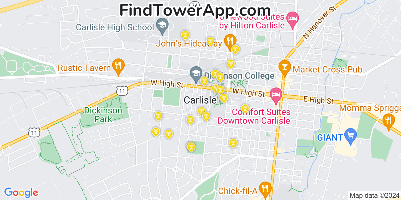 AT&T 4G/5G cell tower coverage map Carlisle, Pennsylvania