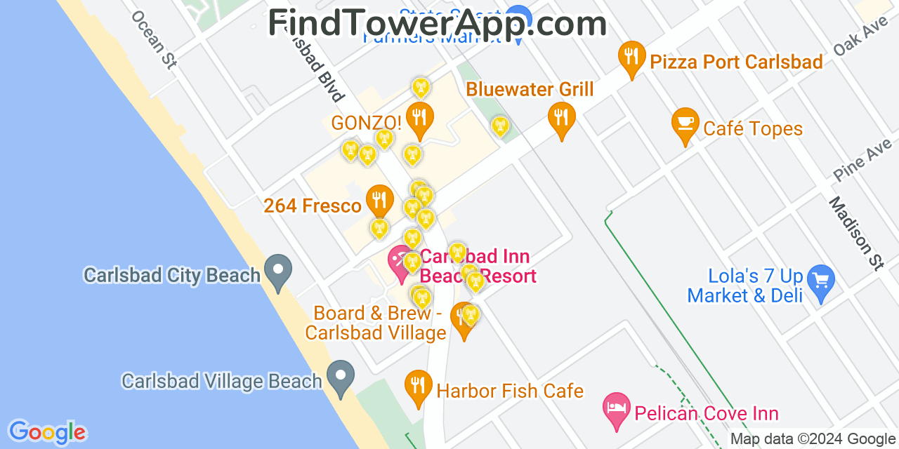 Verizon 4G/5G cell tower coverage map Carlsbad, California