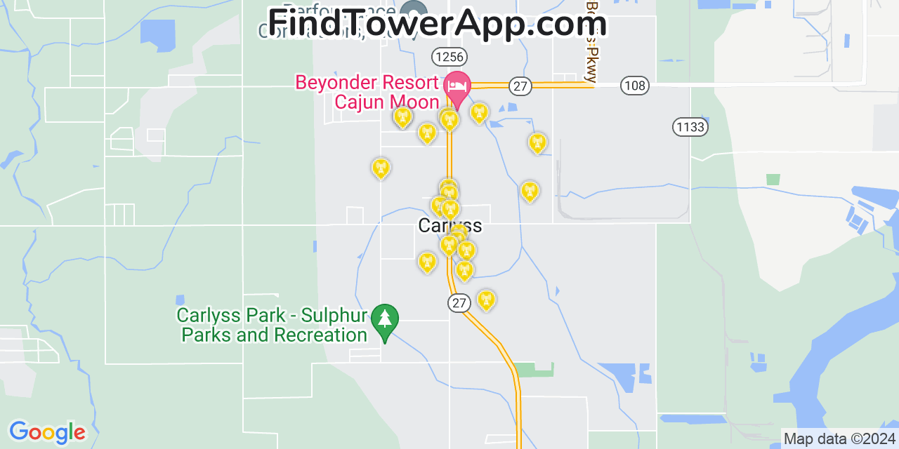 AT&T 4G/5G cell tower coverage map Carlyss, Louisiana