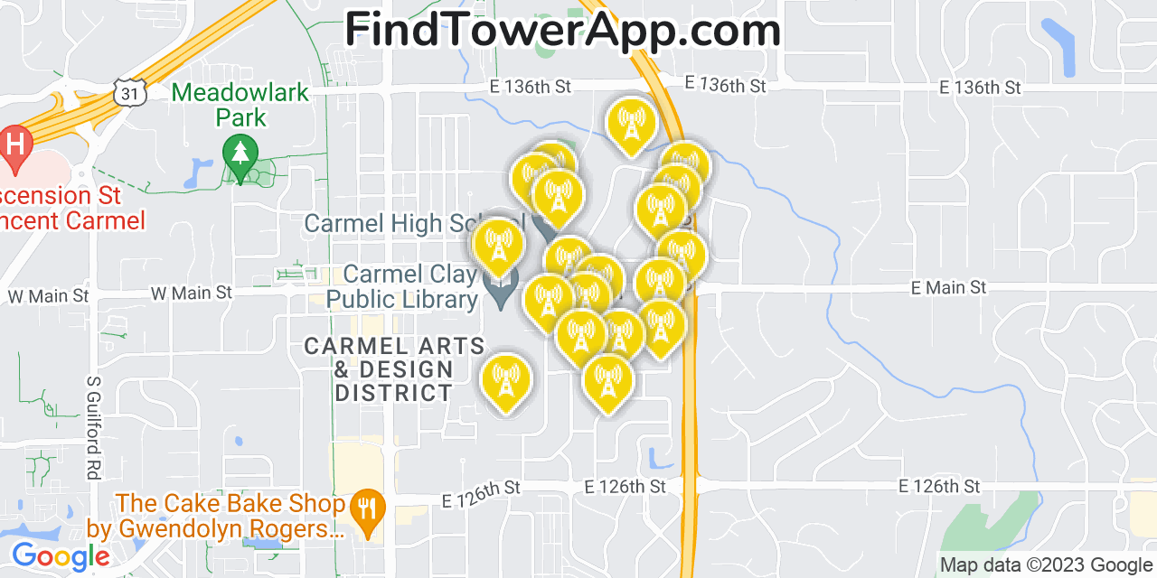 Verizon 4G/5G cell tower coverage map Carmel, Indiana