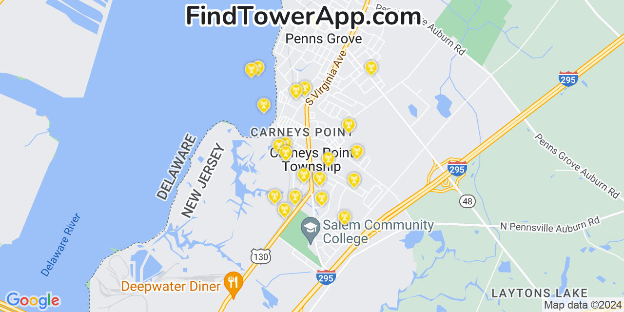 AT&T 4G/5G cell tower coverage map Carneys Point, New Jersey