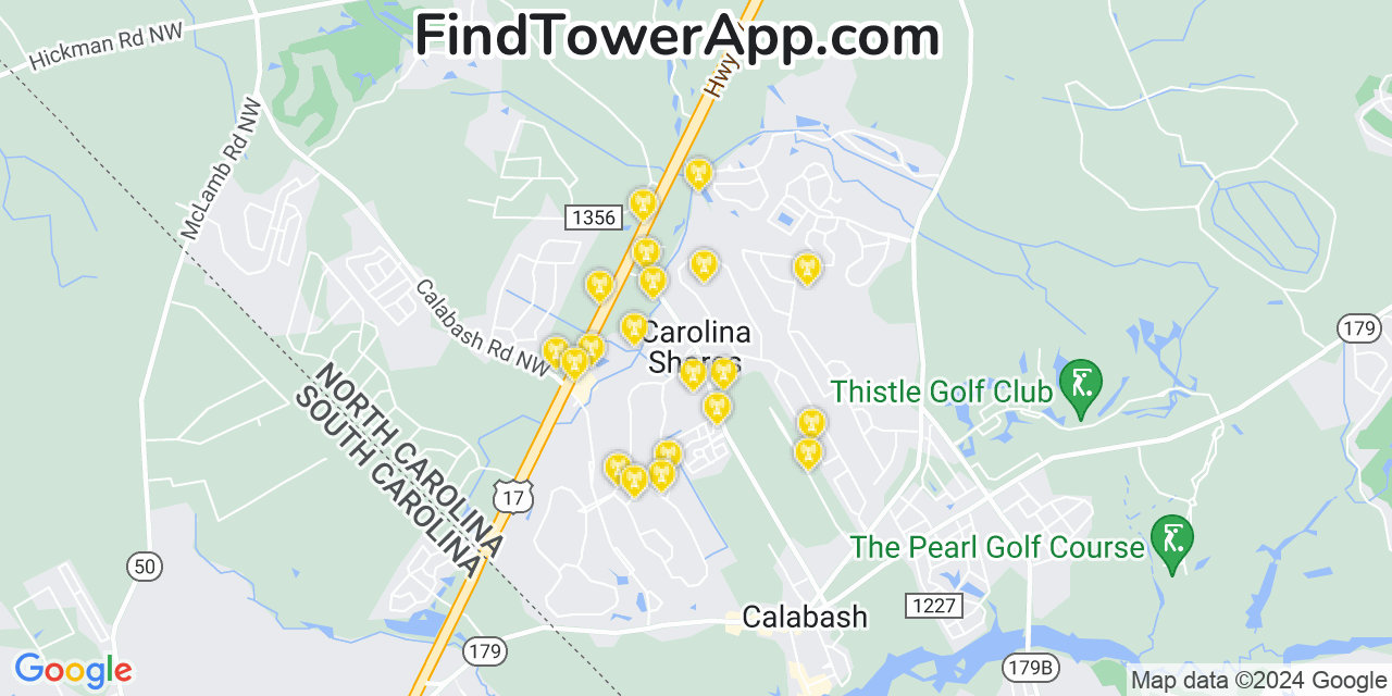 Verizon 4G/5G cell tower coverage map Carolina Shores, North Carolina