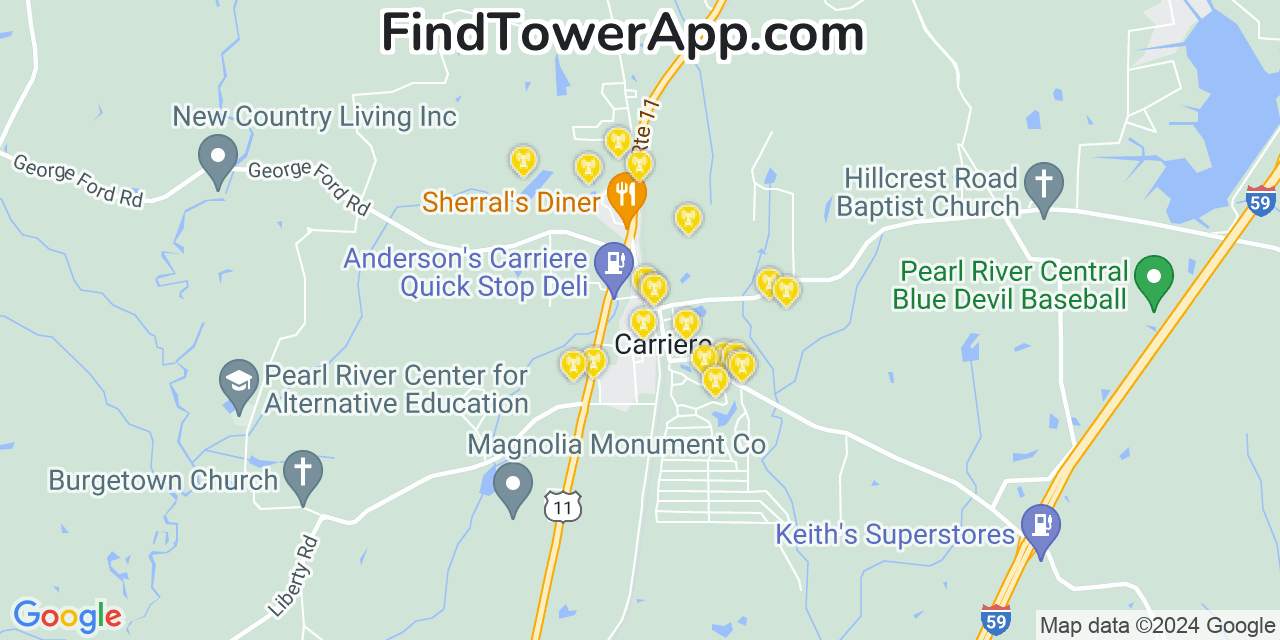 T-Mobile 4G/5G cell tower coverage map Carriere, Mississippi