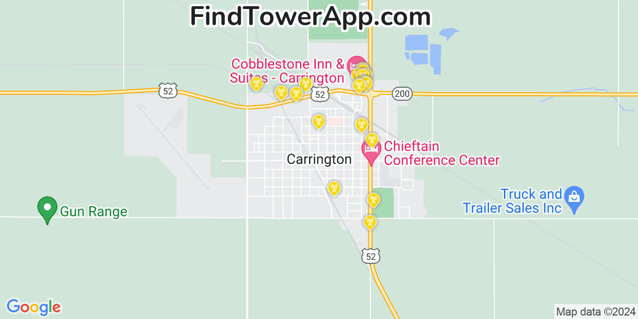 AT&T 4G/5G cell tower coverage map Carrington, North Dakota