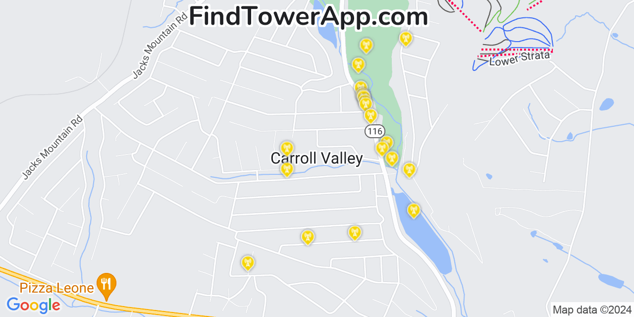 AT&T 4G/5G cell tower coverage map Carroll Valley, Pennsylvania